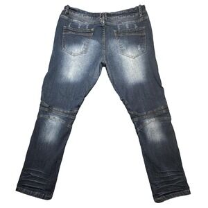 RAW X Jeans Mens 38x30 Dark Wash Moto Biker Ribbed Knee Zipper Pockets Stretch